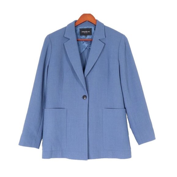 Lafayette 148 Women's Size US8 Blue Blazer Single Button Wool Crepe Jacket $1695 - Picture 9 of 10